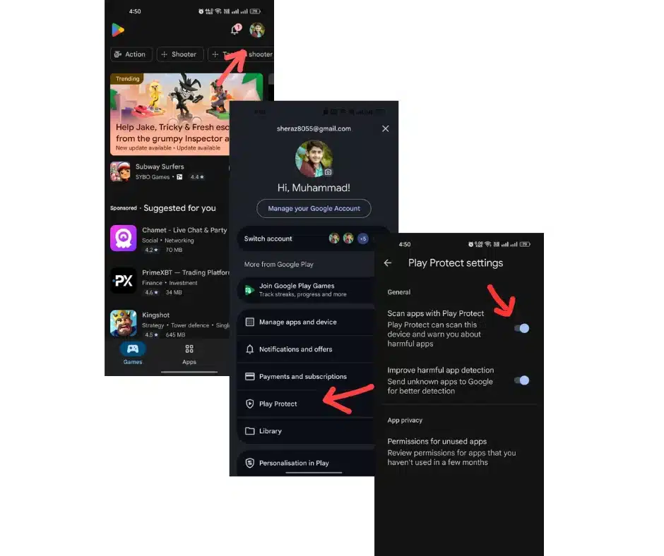 Turn off Scan apps with Play Protect